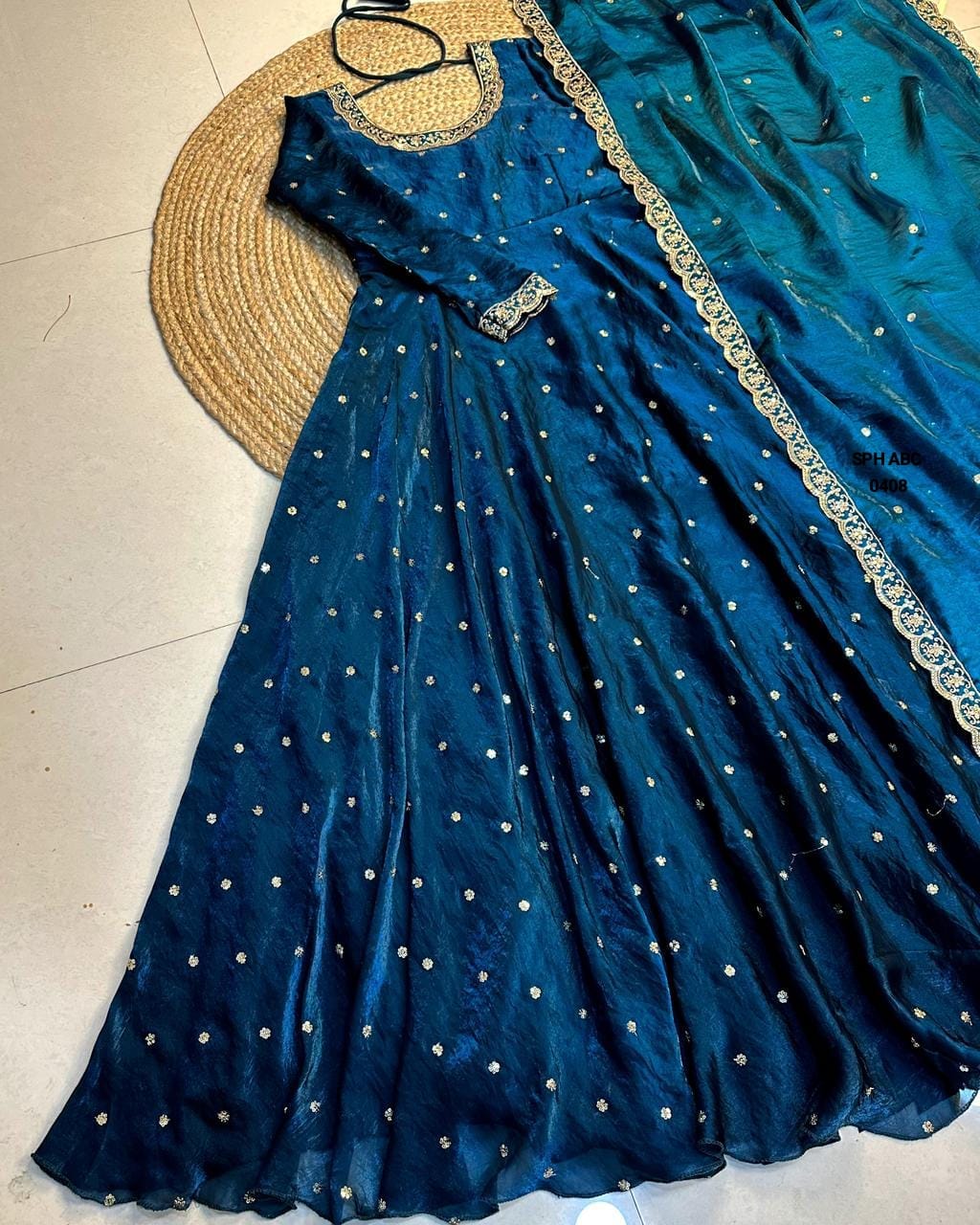 Space Silk Sequence Embroidery Gown with Dupatta